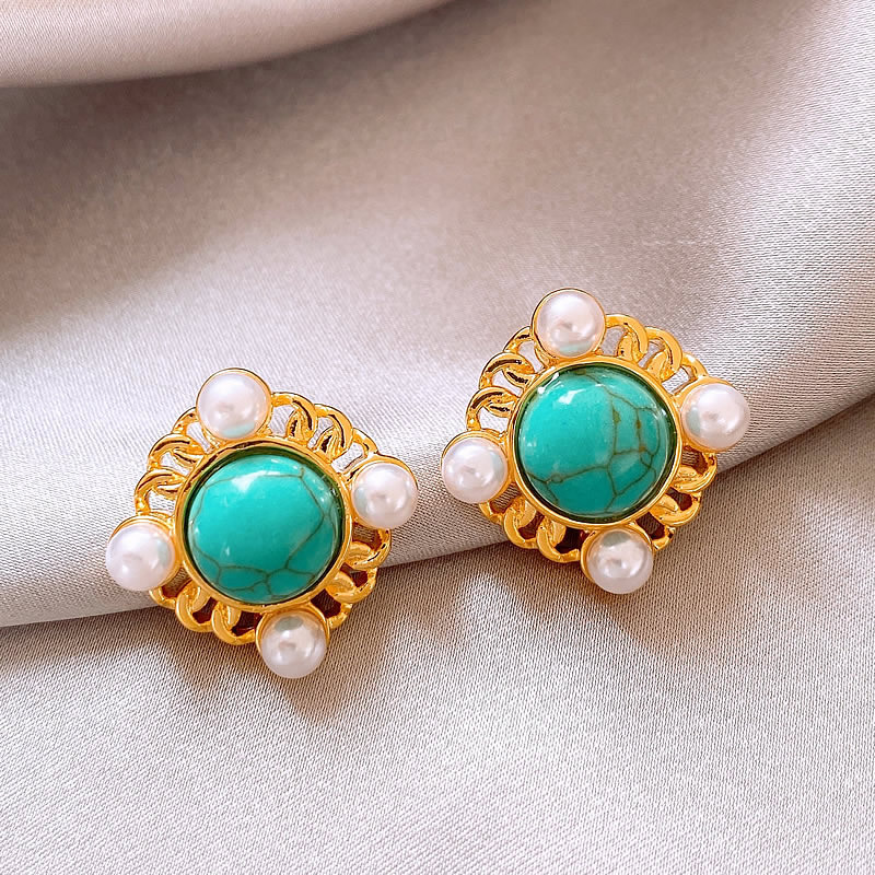 莫奈花园油画风爱心花朵珍珠耳环时尚气质耳钉法式甜美小清新耳饰