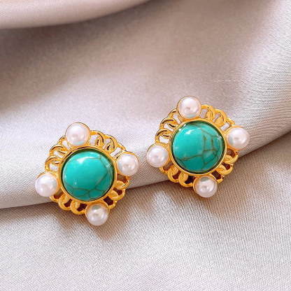 莫奈花园油画风爱心花朵珍珠耳环时尚气质耳钉法式甜美小清新耳饰