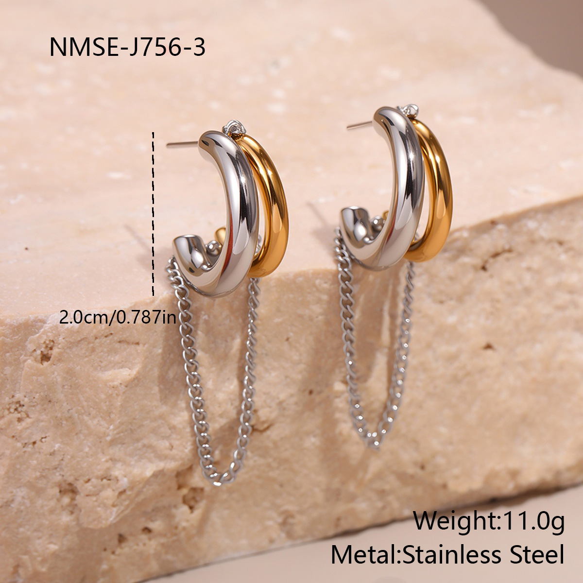 欧美时尚个性流蘇不鏽鋼耳环镀金設計感小眾耳飾品