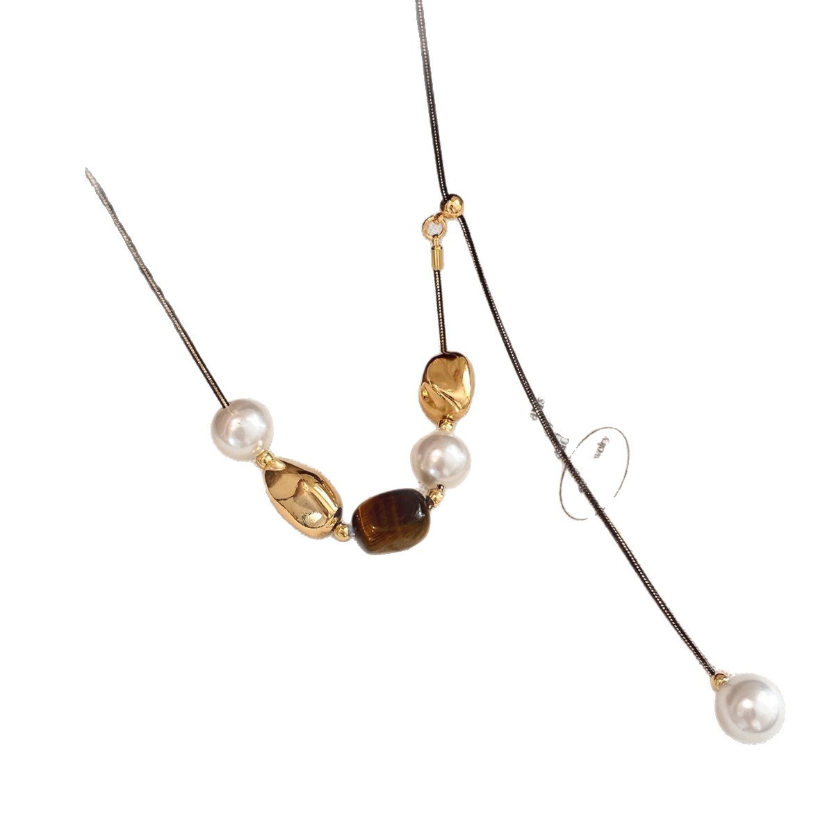 虎眼石拼色串珠珍珠毛衣鏈