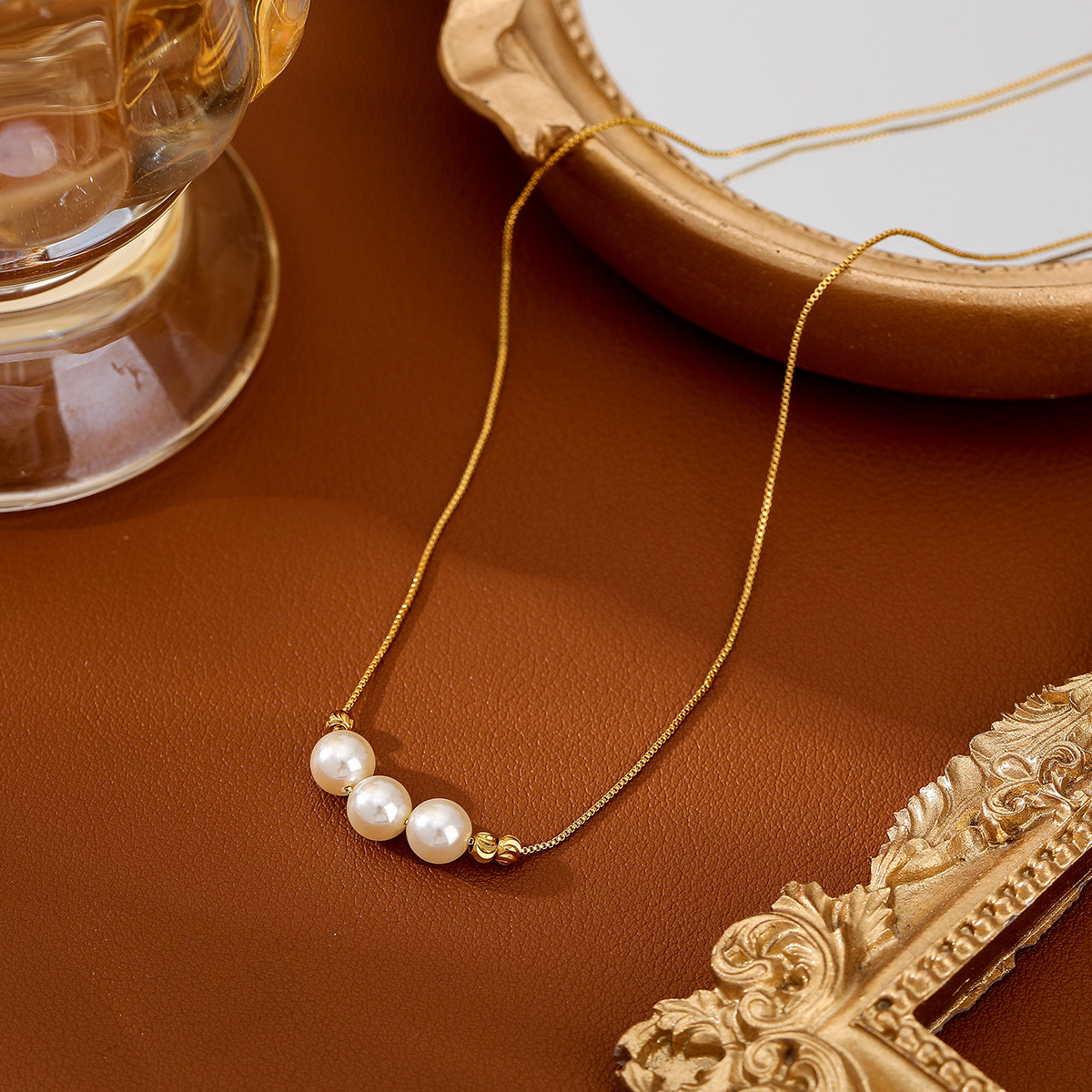 三颗珍珠项链吊坠｜高级感锁骨链｜可调节链条饰品