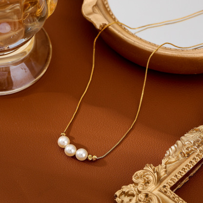 三颗珍珠项链吊坠｜高级感锁骨链｜可调节链条饰品