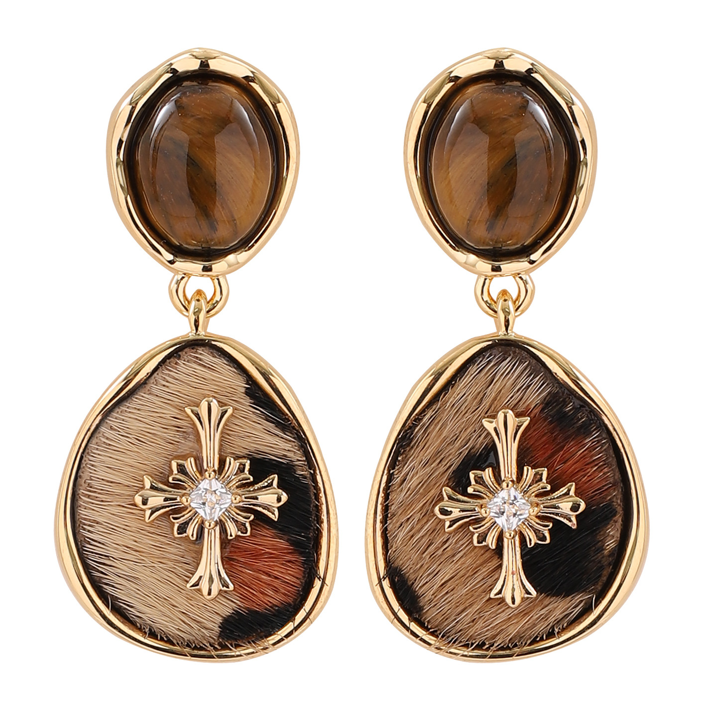 虎眼石马毛豹纹耳环高级感新潮简约气质银针耳饰