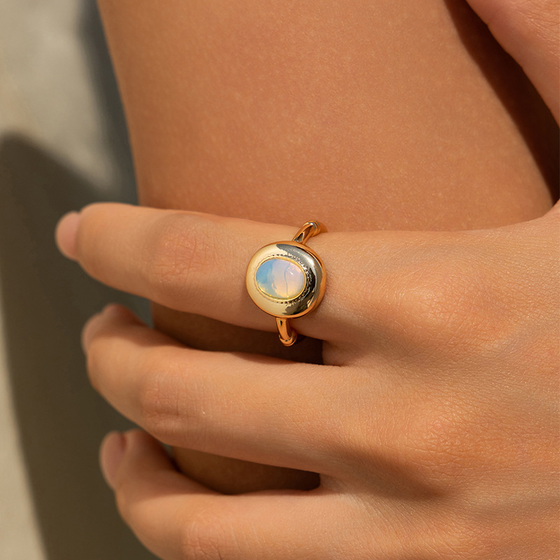 松石戒指虎眼石食指戒開口設計可疊戴個性復古可調節指環