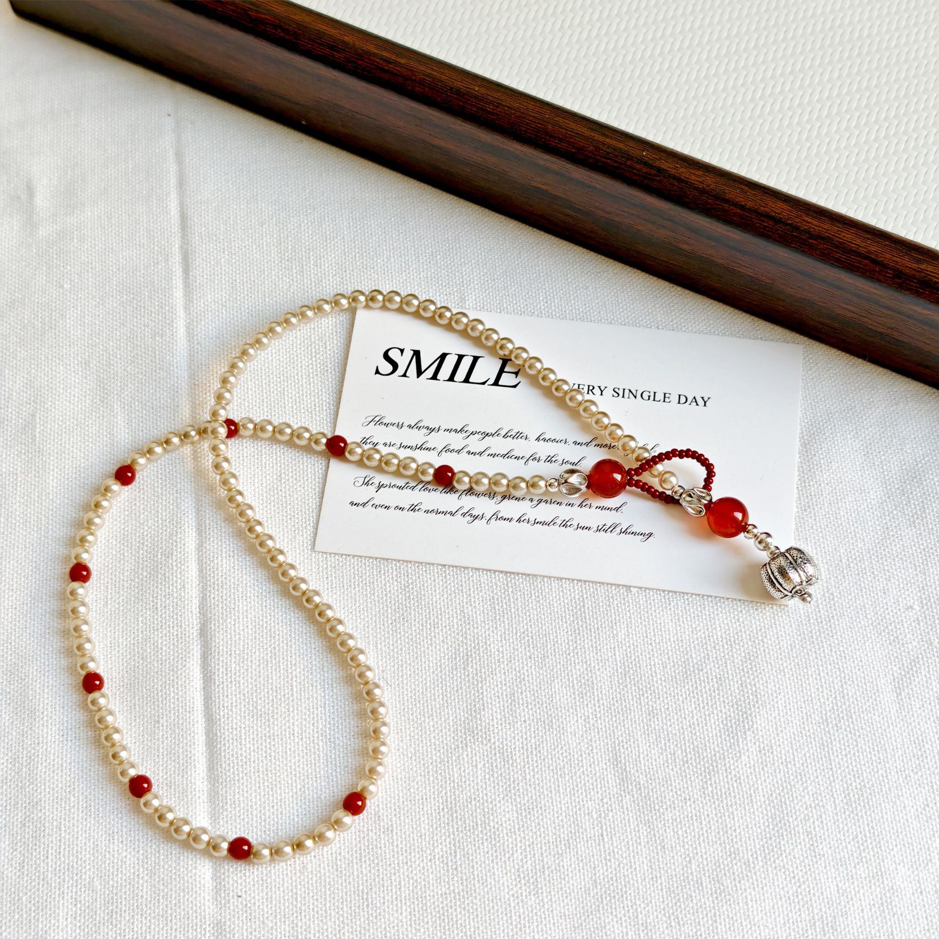 新年開運必備｜红玛瑙南瓜珠 x 珍珠长項鏈