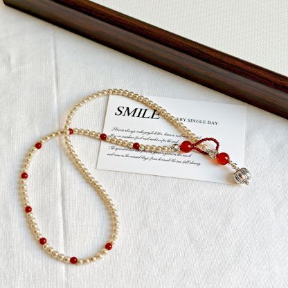 新年開運必備｜红玛瑙南瓜珠 x 珍珠长項鏈