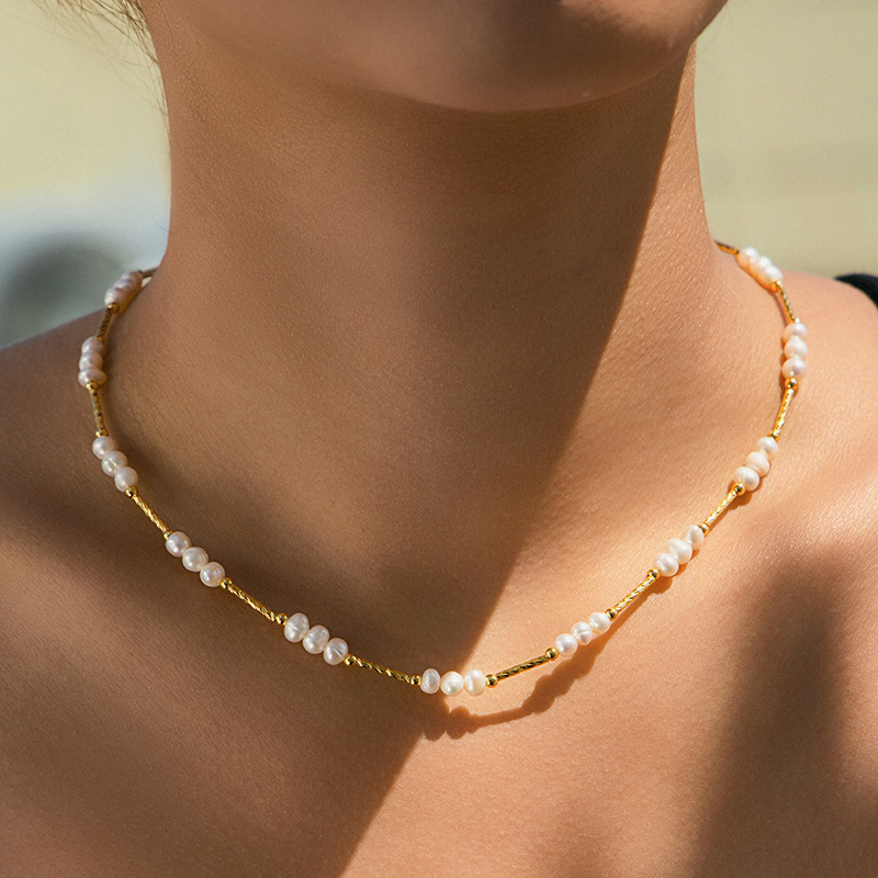 天然淡水珍珠套件優雅項鍊復古氣質輕奢風經典款18K手鍊