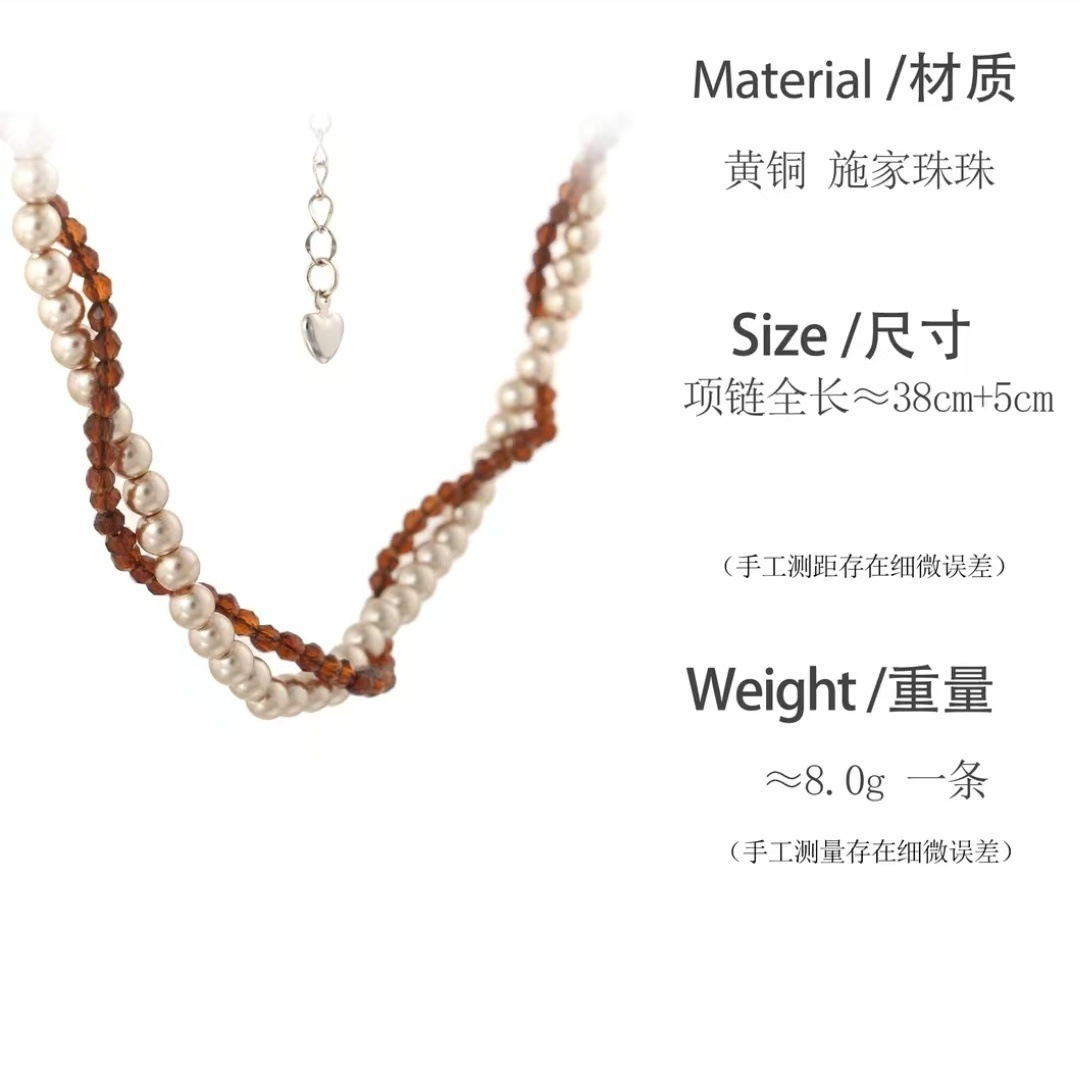 焦糖色·雙圈纏繞珍珠項鍊