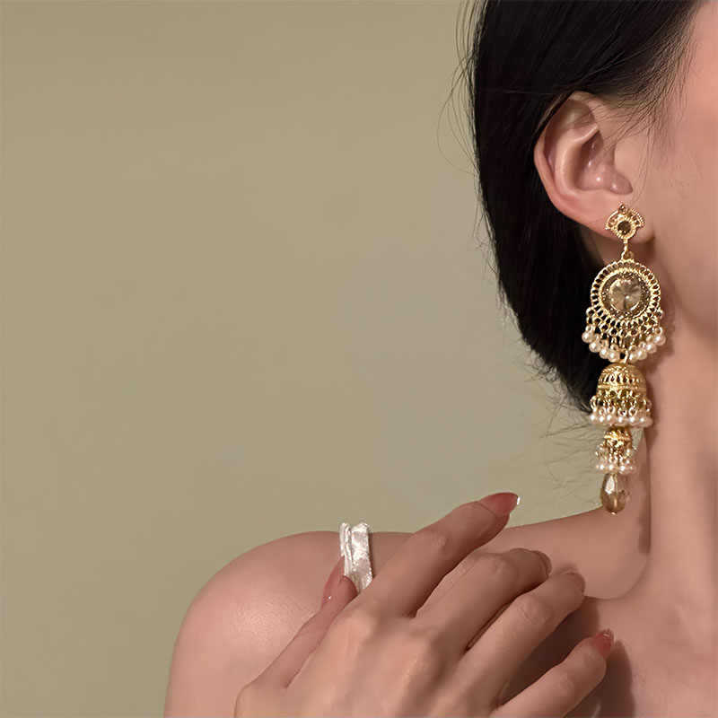 重工复古风铃流苏夸张长款耳环波西米亚异域民族风耳钉高级感耳饰