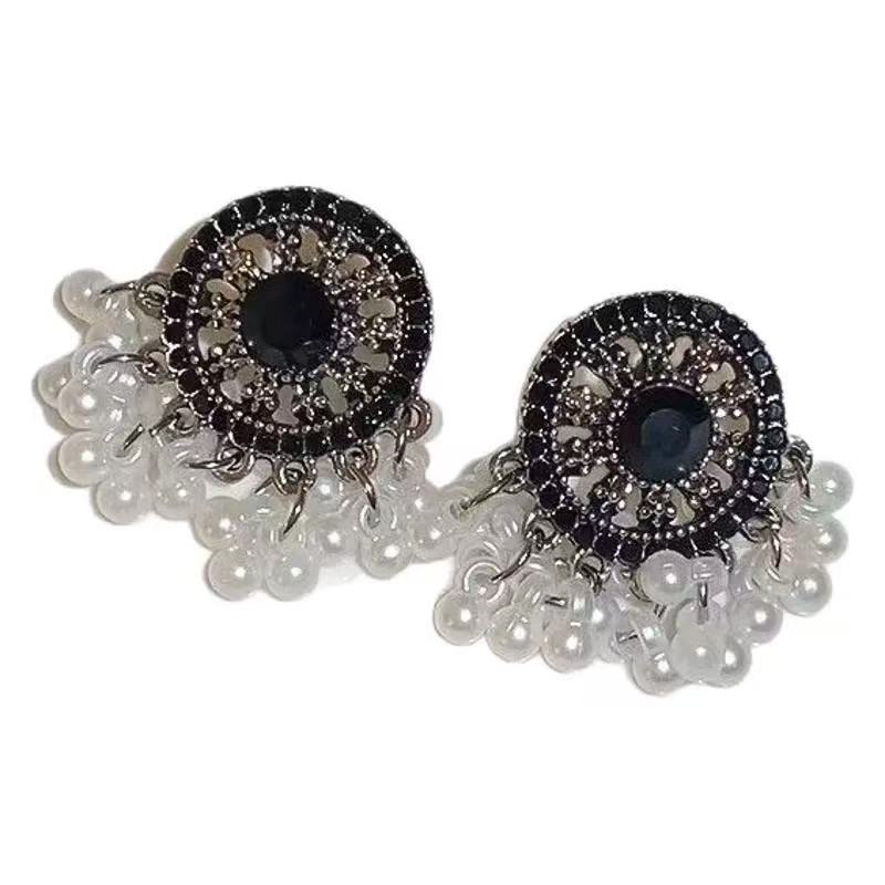 新中式黑金珍珠流苏耳环高级复古民族风轻奢小众高级气质耳钉耳饰