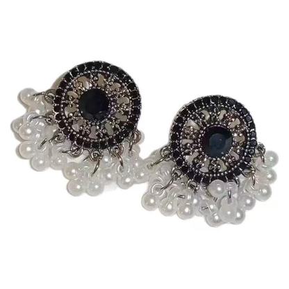 新中式黑金珍珠流苏耳环高级复古民族风轻奢小众高级气质耳钉耳饰