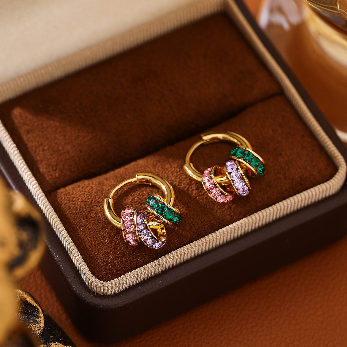 彩色锆石项链｜女生百搭高级感｜多巴胺锁骨链耳扣套装