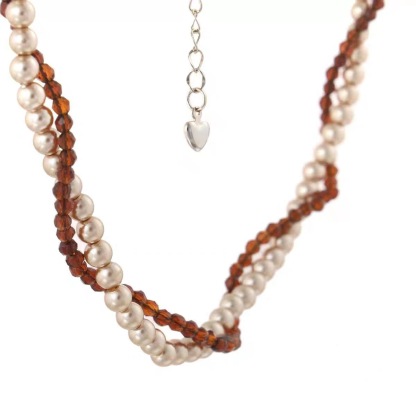 焦糖色·雙圈纏繞珍珠項鍊