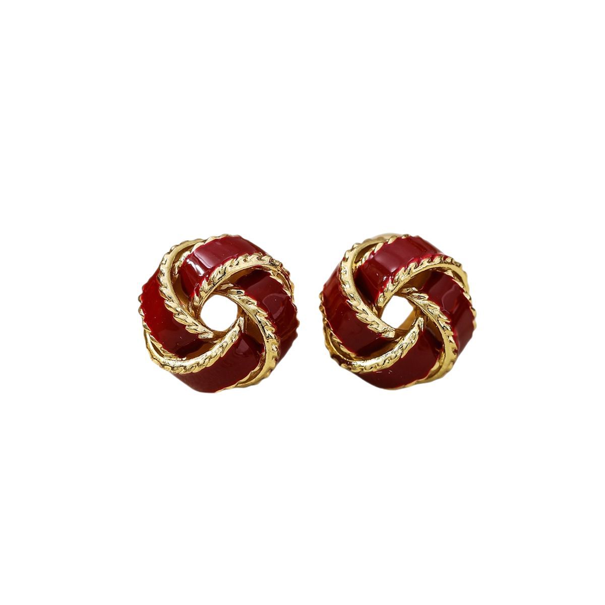 安克拉红復古同心结｜珐琅滴釉耳钉