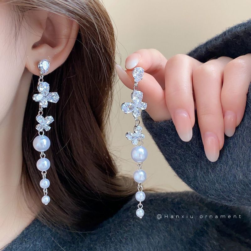 銀針珍珠耳環復古輕奢耳墜/清新甜美高级感耳飾