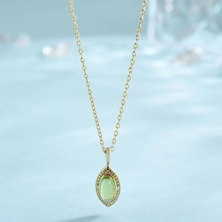 森綠｜橄欖綠幸運之石項鍊｜45公分｜925銀