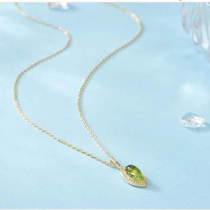 森綠｜橄欖綠幸運之石項鍊｜45公分｜925銀