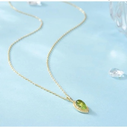 森綠｜橄欖綠幸運之石項鍊｜45公分｜925銀