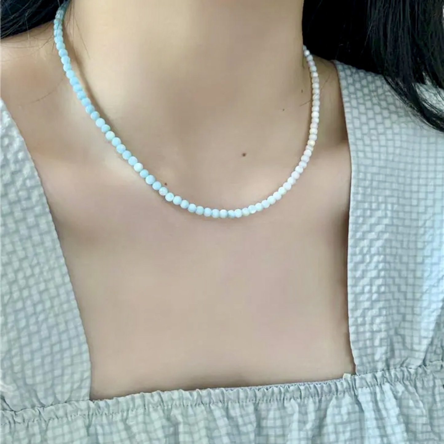 海洋日記｜清新薄荷綠小魚鋯石項鍊｜漸變串珠疊戴項鍊