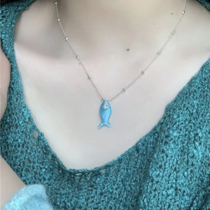 海洋日記｜清新薄荷綠小魚鋯石項鍊｜漸變串珠疊戴項鍊