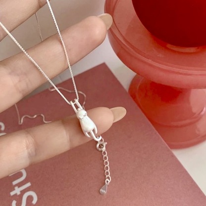 萌動貓咪｜簡約純銀貓咪鎖骨鍊 45公分