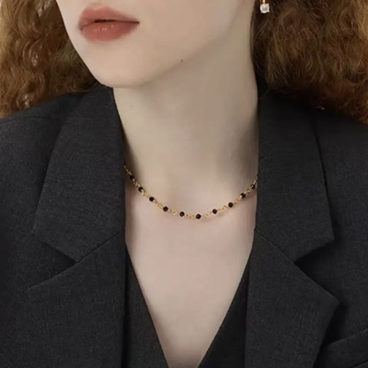 小黑石蕾絲鎖骨鍊｜法式優雅疊戴搭配｜chocker39公分+5公分