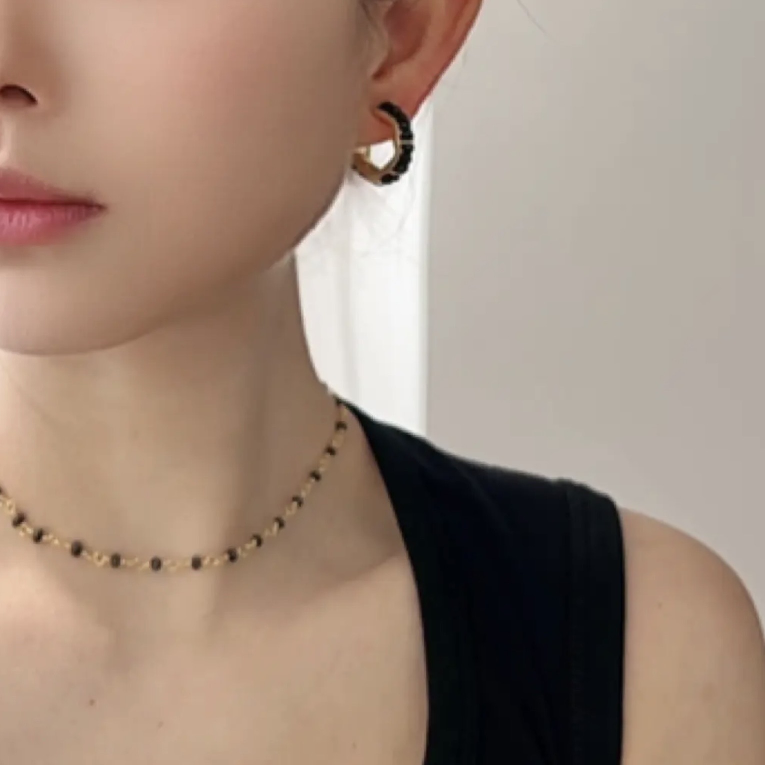 小黑石蕾絲鎖骨鍊｜法式優雅疊戴搭配｜chocker39公分+5公分