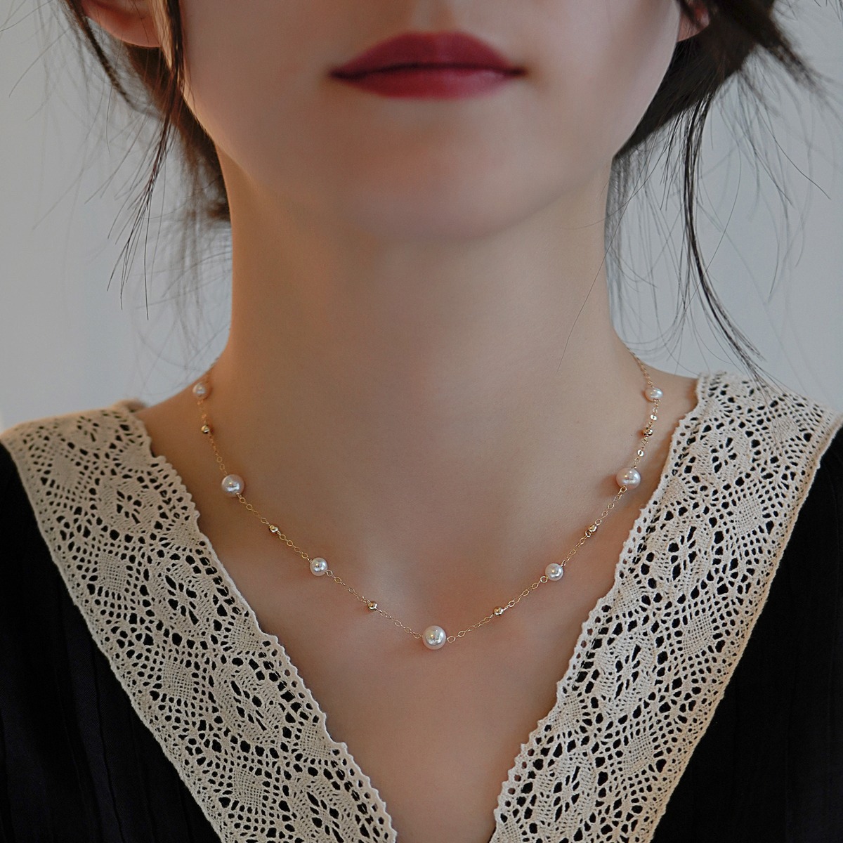 滿天星｜淡水珍珠鎖骨項鍊｜35公分+5公分