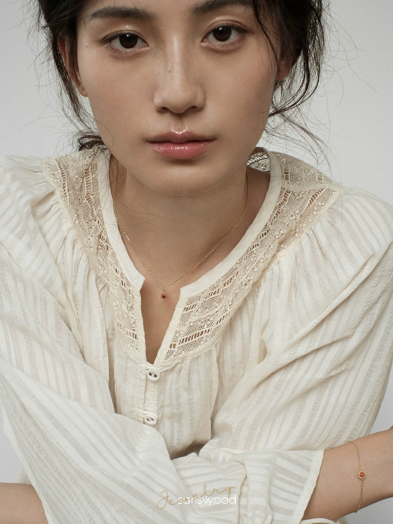 薔薇千金｜胭脂紅鑽石項鍊｜925純銀 長45公分