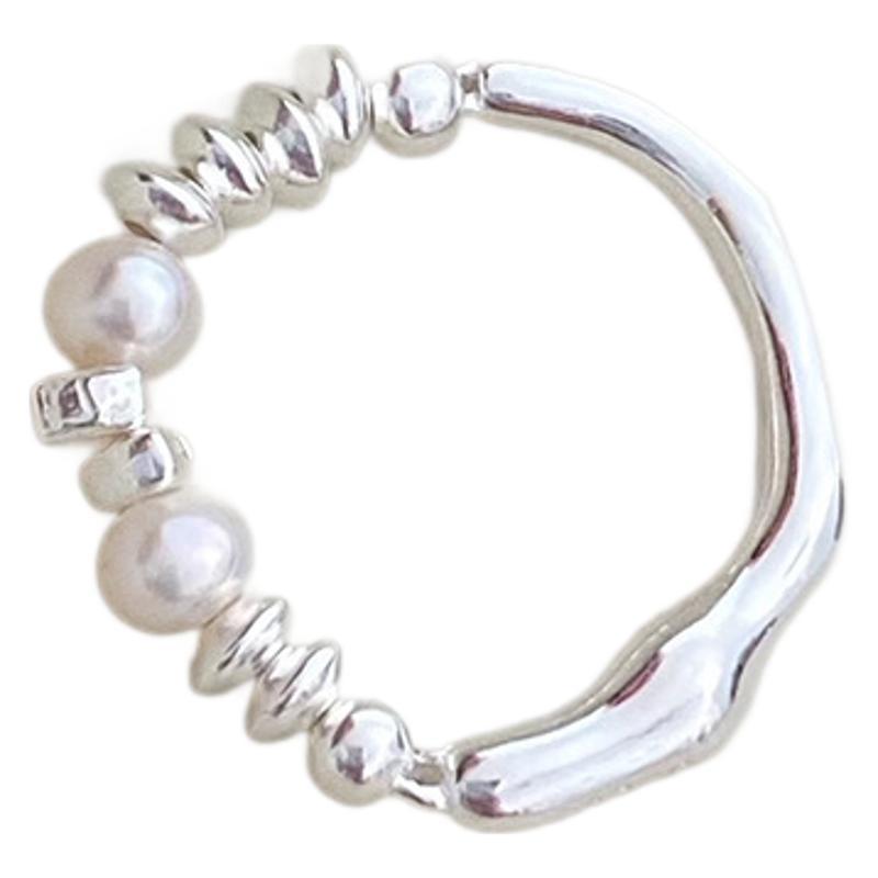 自在波浪｜不規則波浪贝珠戒指｜彈性串珠食指戒