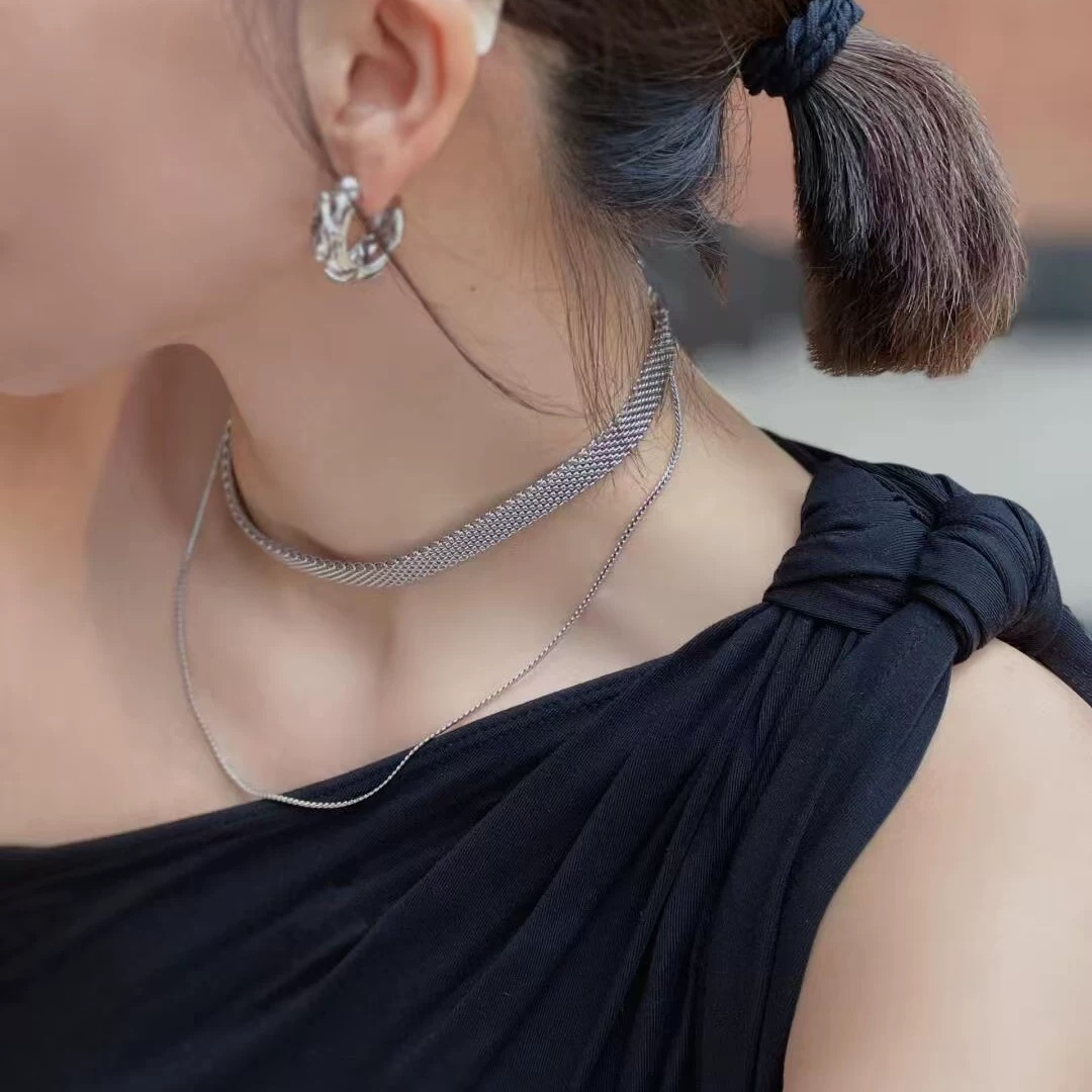 織間｜复古金色缎带雙層項鍊｜choker钛钢