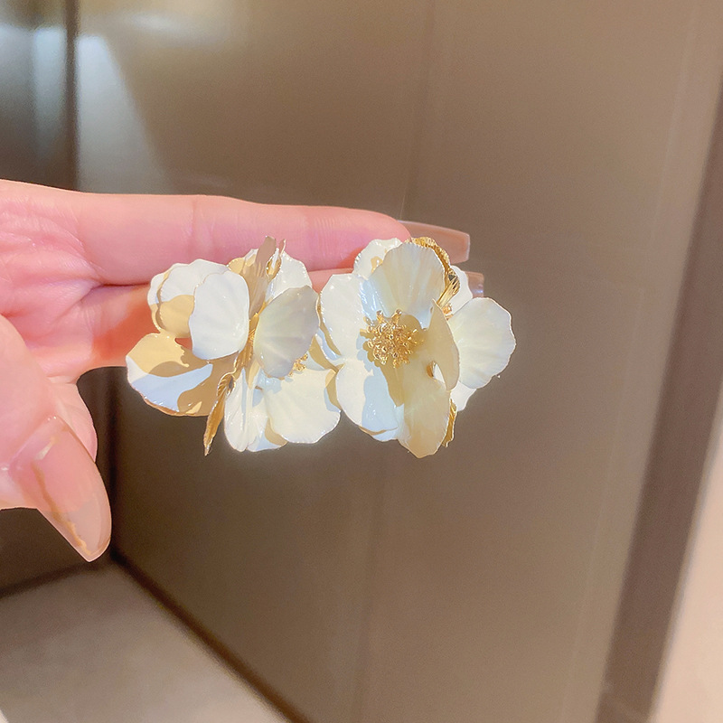 莫奈花园油画风爱心花朵珍珠耳环时尚气质耳钉法式甜美小清新耳饰