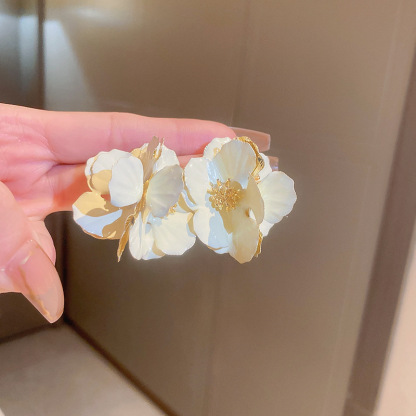 莫奈花园油画风爱心花朵珍珠耳环时尚气质耳钉法式甜美小清新耳饰