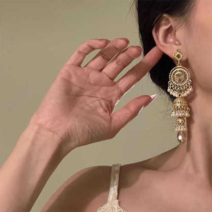 重工复古风铃流苏夸张长款耳环波西米亚异域民族风耳钉高级感耳饰