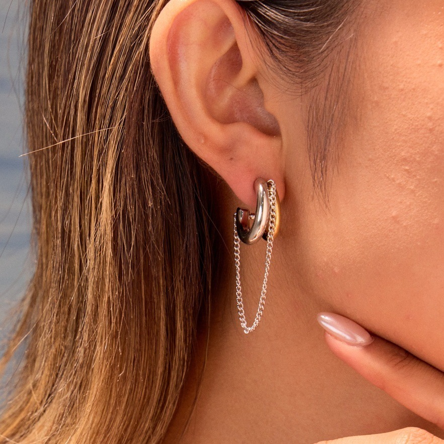 欧美时尚个性流蘇不鏽鋼耳环镀金設計感小眾耳飾品