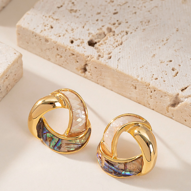 銀針法式優雅精緻小香風滴油天然鮑魚貝耳釘女小衆個性設計感耳飾