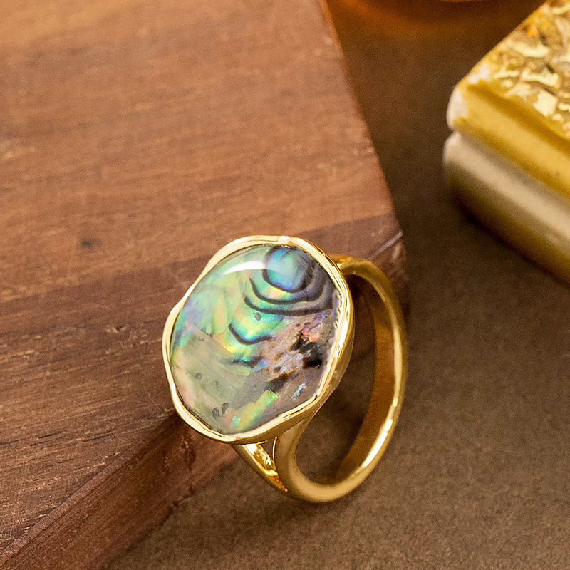 法式復古優雅中古風不規則天然鮑魚貝殼戒指小衆設計手飾