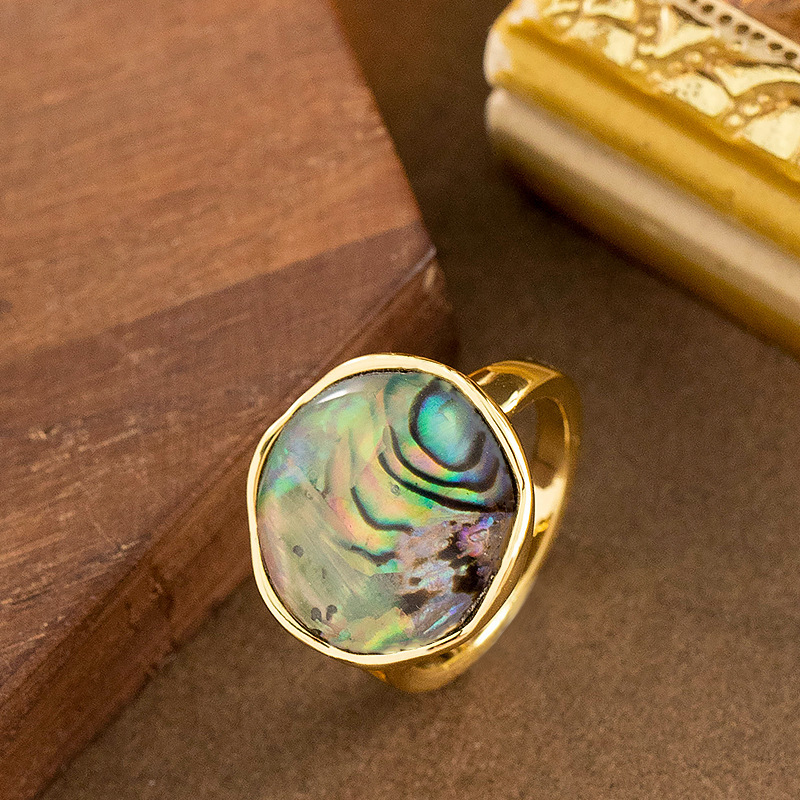 法式復古優雅中古風不規則天然鮑魚貝殼戒指小衆設計手飾