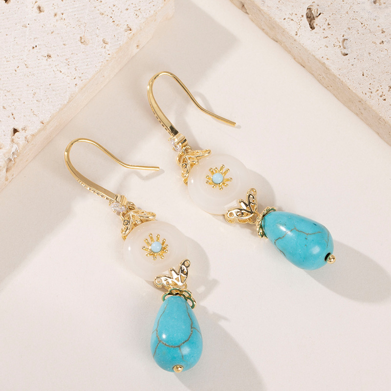 國風復古優雅新中式仿玉髓耳墜耳環長款輕奢氣質高級感顯臉瘦耳飾