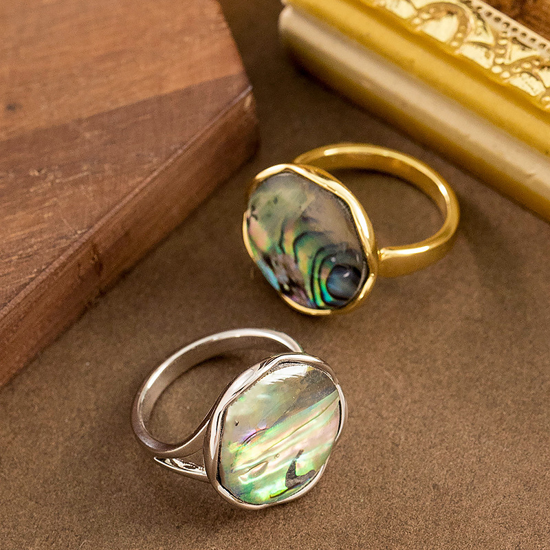 法式復古優雅中古風不規則天然鮑魚貝殼戒指小衆設計手飾
