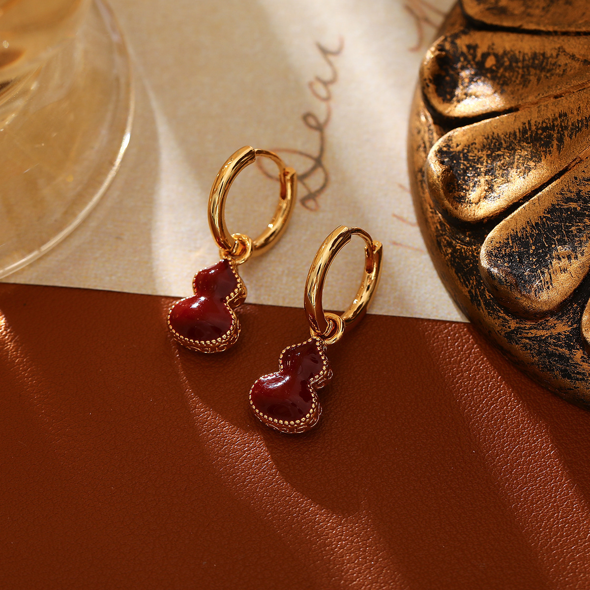 潮葫芦項鏈｜安克拉红葫芦耳环｜红色滴油AB面母贝套装