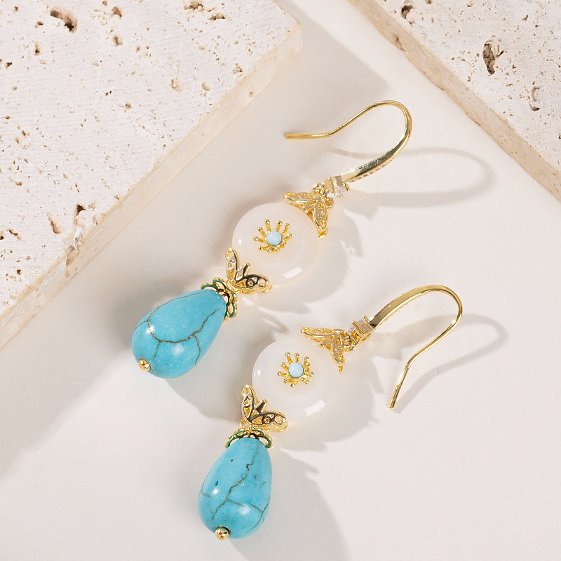 國風復古優雅新中式仿玉髓耳墜耳環長款輕奢氣質高級感顯臉瘦耳飾