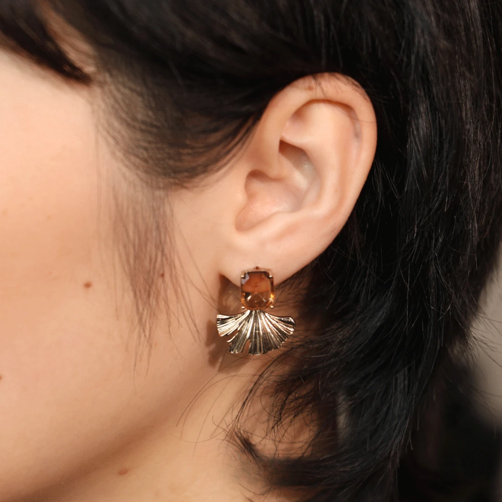 水鑽銀杏葉耳墜