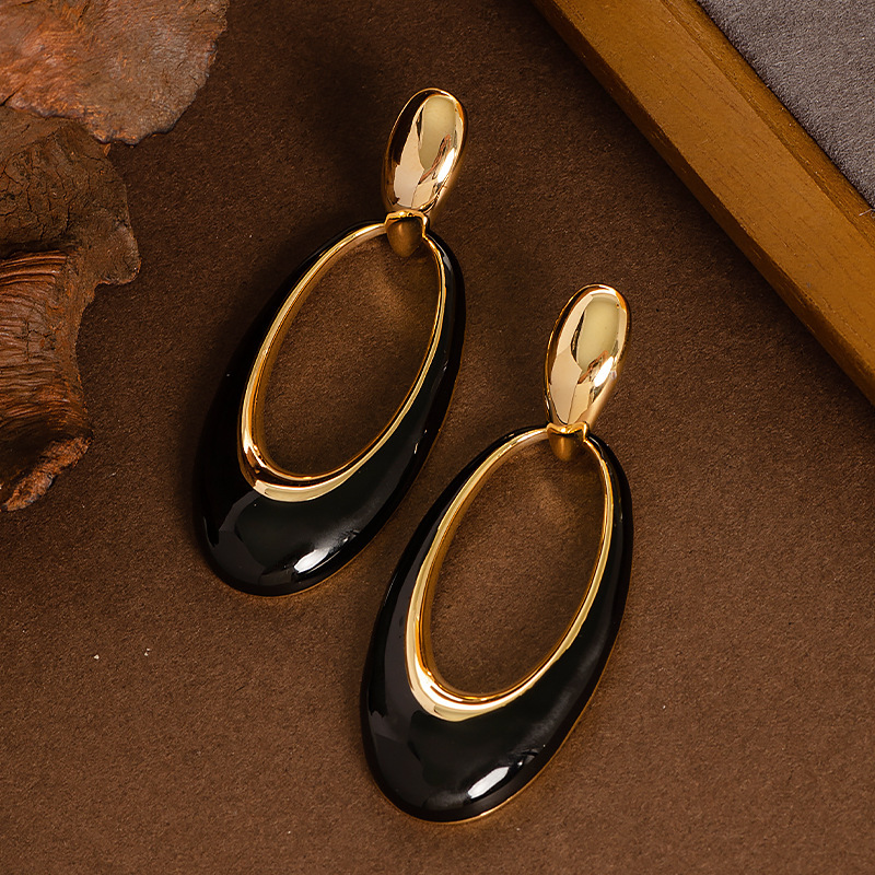 法式優雅復古滴油鏤空幾何橢圓耳環個性設計感銀針耳飾