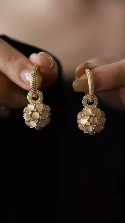 花團錦簇｜精工貓眼石兩戴耳環｜潮流高貴耳墜