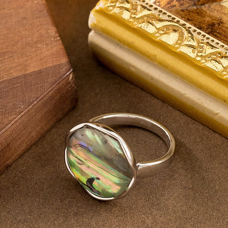 法式復古優雅中古風不規則天然鮑魚貝殼戒指小衆設計手飾