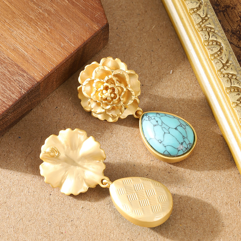 銀針復古個性中古風藍松石吊墜耳環女氣質優雅高級感年會宴會耳飾