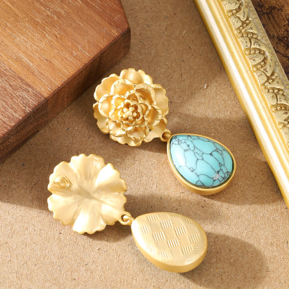 銀針復古個性中古風藍松石吊墜耳環女氣質優雅高級感年會宴會耳飾