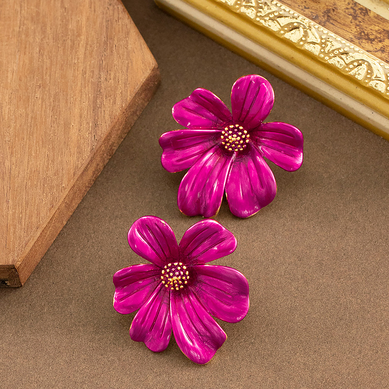 超仙甜美精緻仙女風烤漆立體花朵耳釘耳環溫柔氣質高級感銀針耳飾