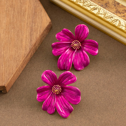 超仙甜美精緻仙女風烤漆立體花朵耳釘耳環溫柔氣質高級感銀針耳飾